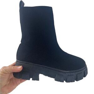 Wild Diva 6 black booties with stretchy mesh sock combat style lug soles